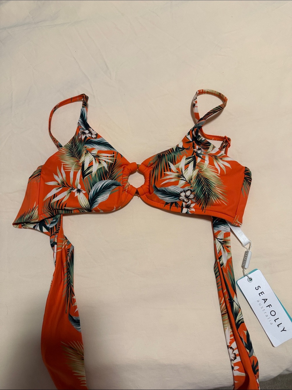 Seafolly Orange Tropical Ring-Front Bikini Top
